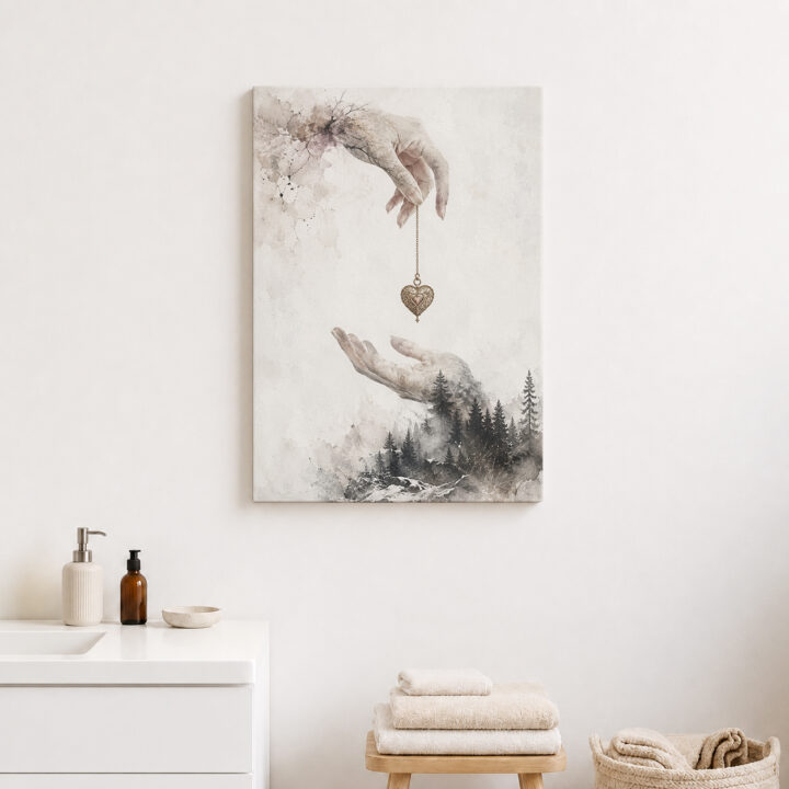 Canvas print Hands and Heart Above a Forest