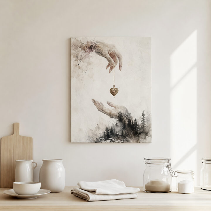 Canvas print Hands and Heart Above a Forest