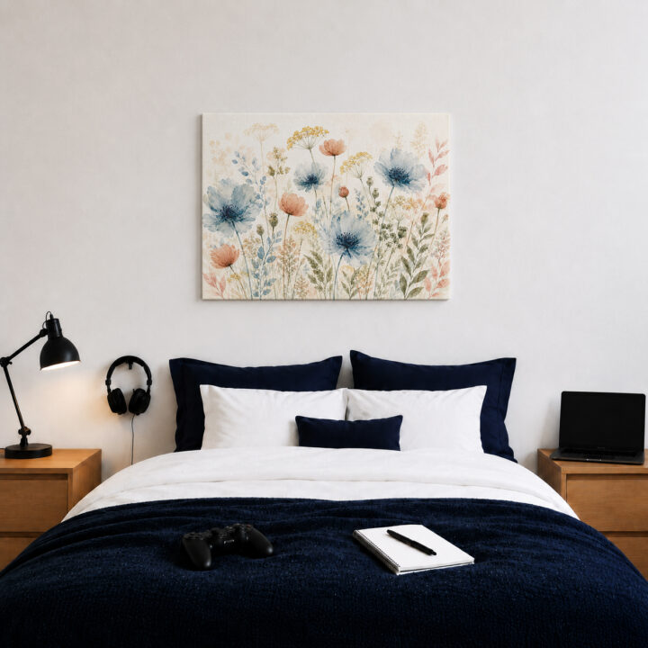 Canvas print Wildflowers in Blue-Grey and Rose