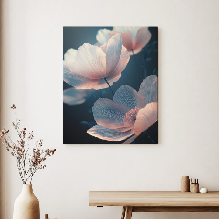Canvas print Pale Flowers on Midnight Blue