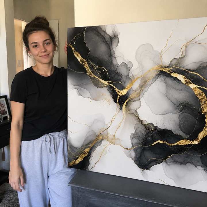 Customer photo: Canvas print Ink Clouds and Golden Lines