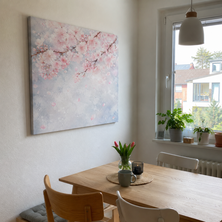 Customer photo: Canvas print Pink Cherry Blossoms in Mist
