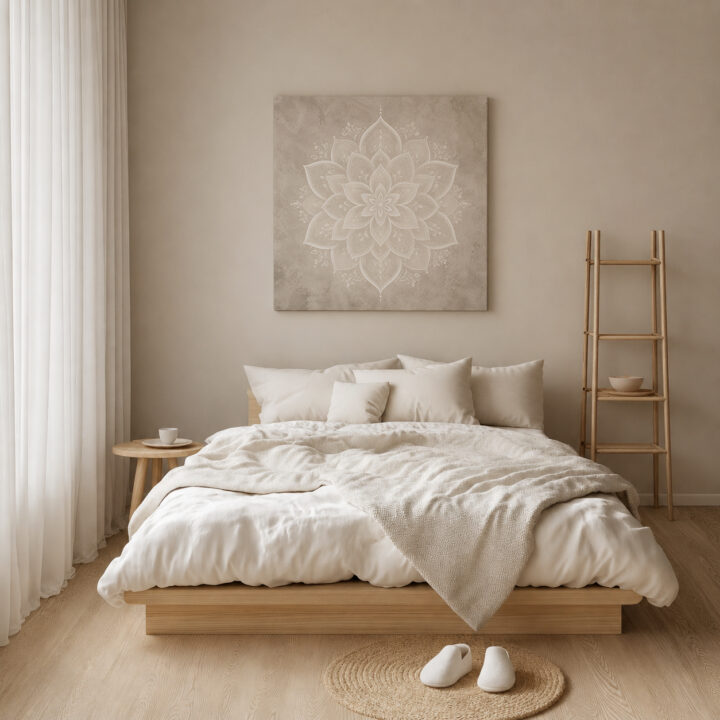 Canvas print White Lotus Mandala on Greige