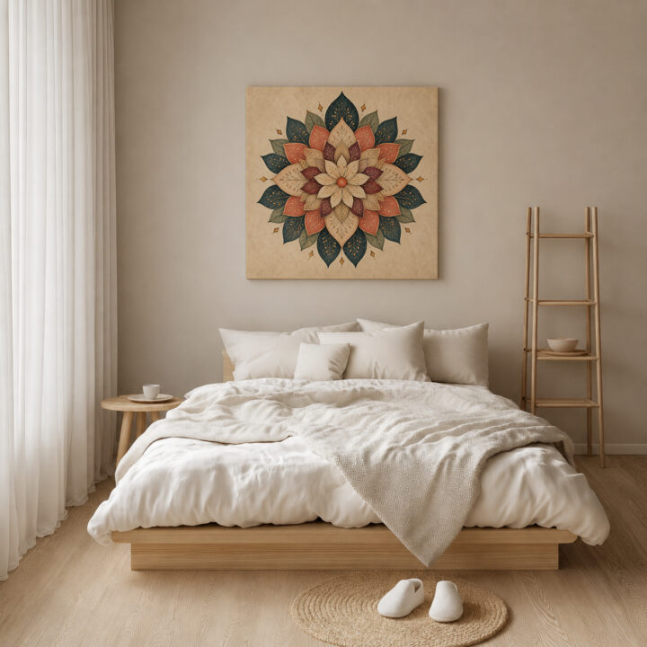 Canvas print Floral Mandala in Teal and Rust
