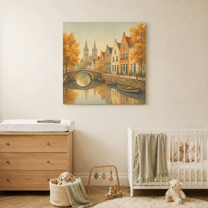Canvas print Autumn Canal City and Bridge
