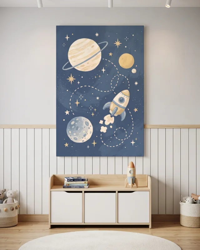 Canvas print – Rocket Launch beneath a Ringed Planet
