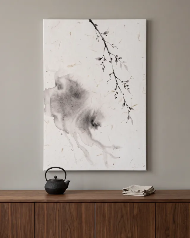 Canvas print – Fine Branch and a Soft Grey Ink Field