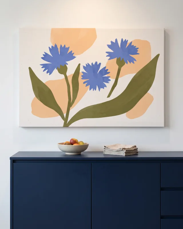 Canvas print – Abstract Blue Flowers with Green Leaves