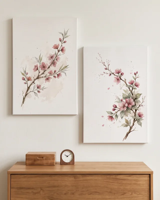 2-Piece Canvas Wall Art – Pink Blossom Branches