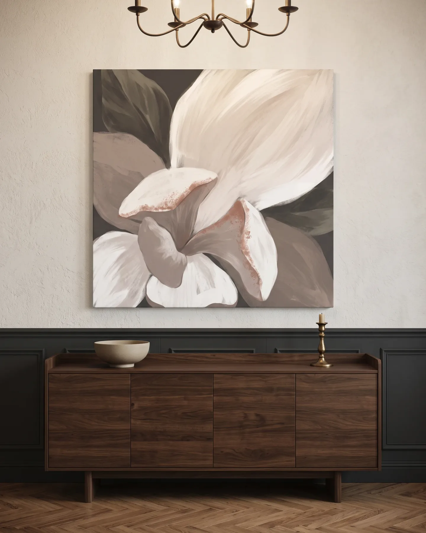 Canvas print – White Bloom in Cream and Taupe
