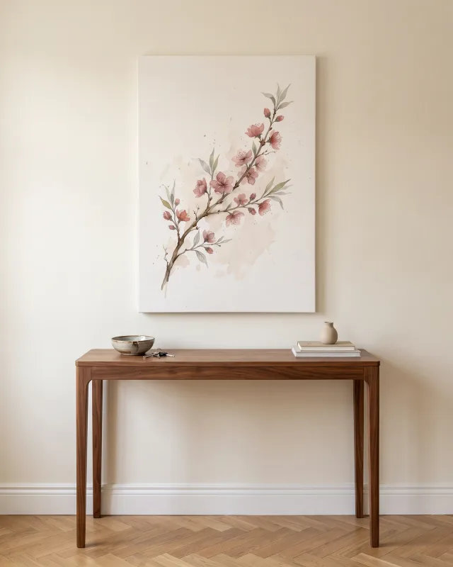 Canvas print – Pink Flowering Branch with Green Leaves
