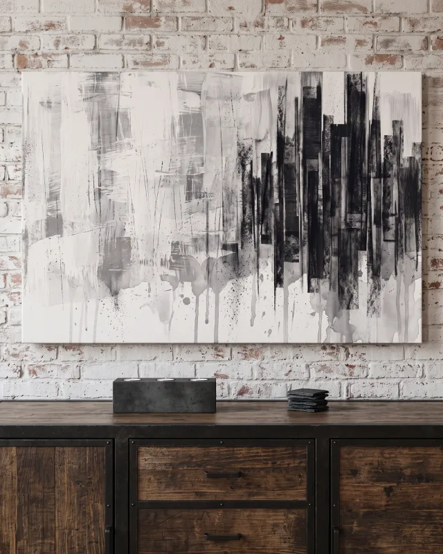 Canvas print – Abstract Black and White Painting with Vertical Forms