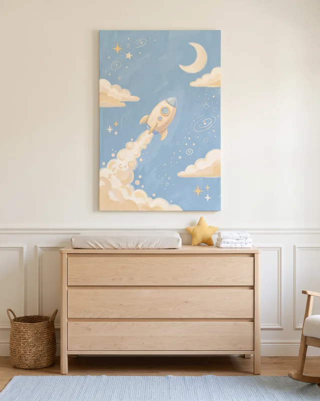 Canvas print – Ascending Rocket with a Soft Cloud Trail