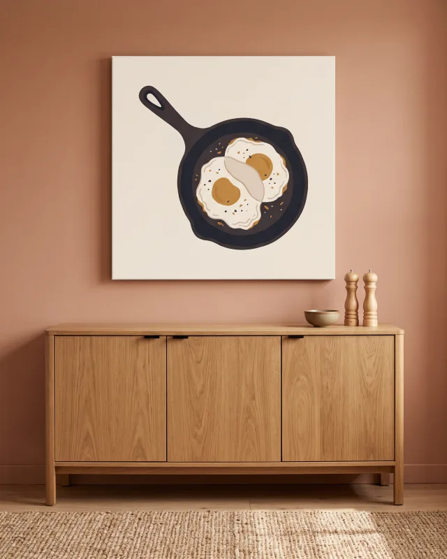 Canvas print – Fried Eggs in a Dark Pan