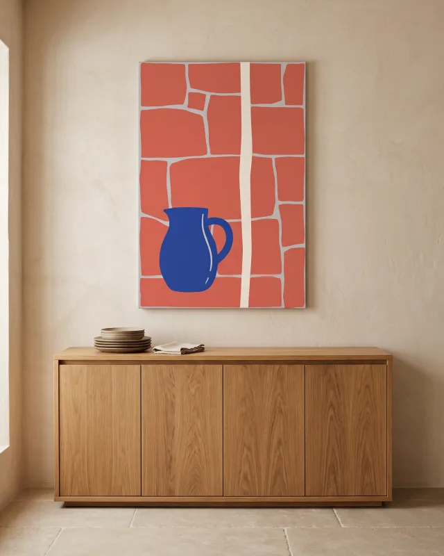 Canvas print – Blue Pitcher Against Coral Color Blocks