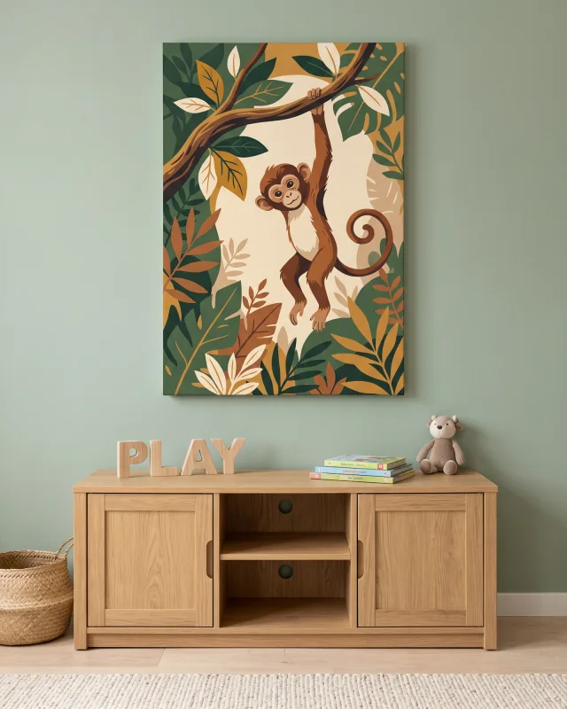 Canvas print – Playful Monkey in the Foliage