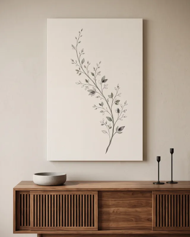 Canvas print – Curving Leafy Sprig on a Warm Ground