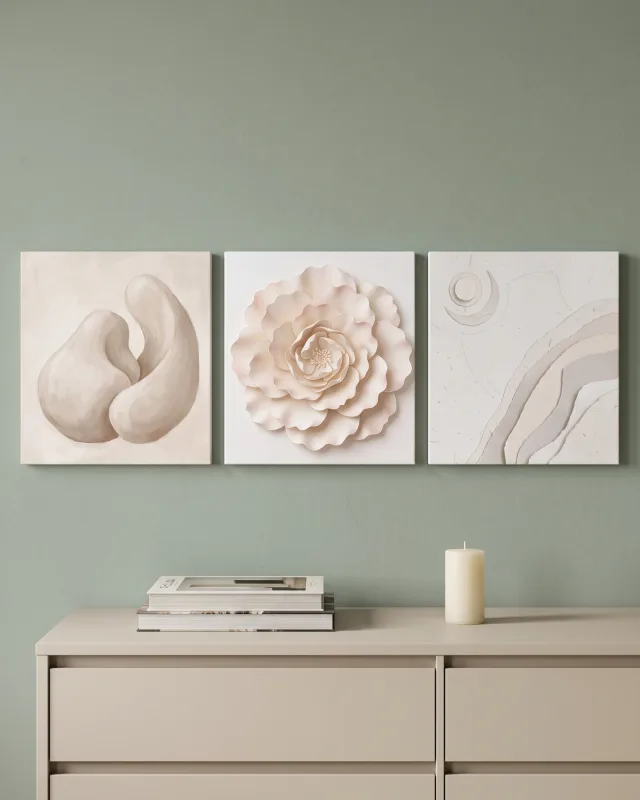 3-Piece Canvas Wall Art – Pale Relief Motifs