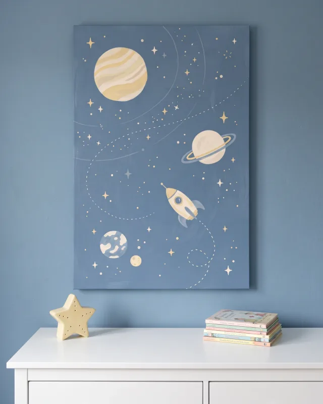Canvas print – Planet Journey across a Dusty-Blue Sky