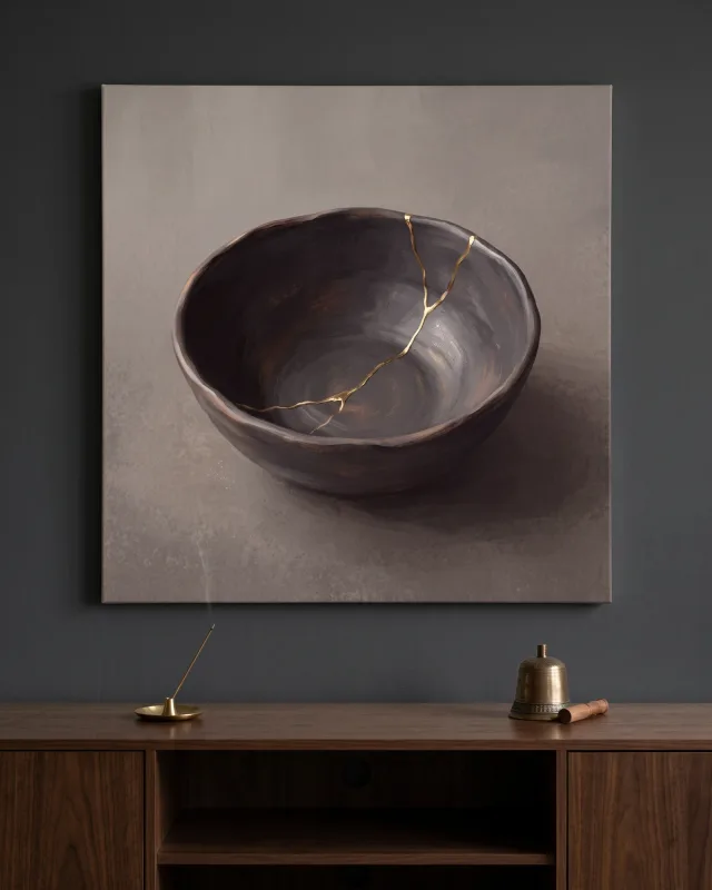 Canvas print – Dark Bowl with Golden Repair Lines
