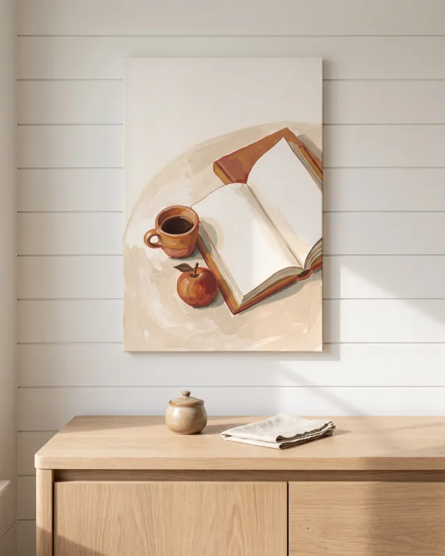 Canvas print – Reading Pause with Coffee and an Apple