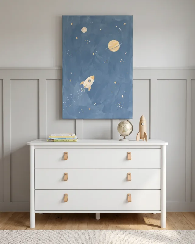 Canvas print – Little Rocket among Stars and Rings