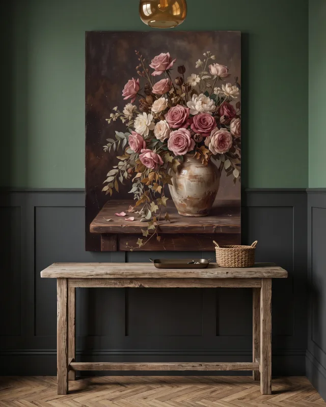 Canvas print – Roses and Ivy in a Dark Floral Still Life