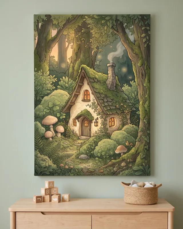 Canvas print – Mossy Roof among Ferns and Mushrooms