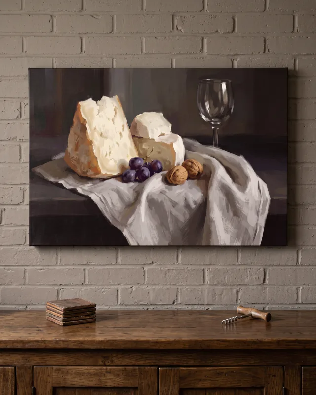Canvas print – Cheese, Grapes and Walnuts – Still Life