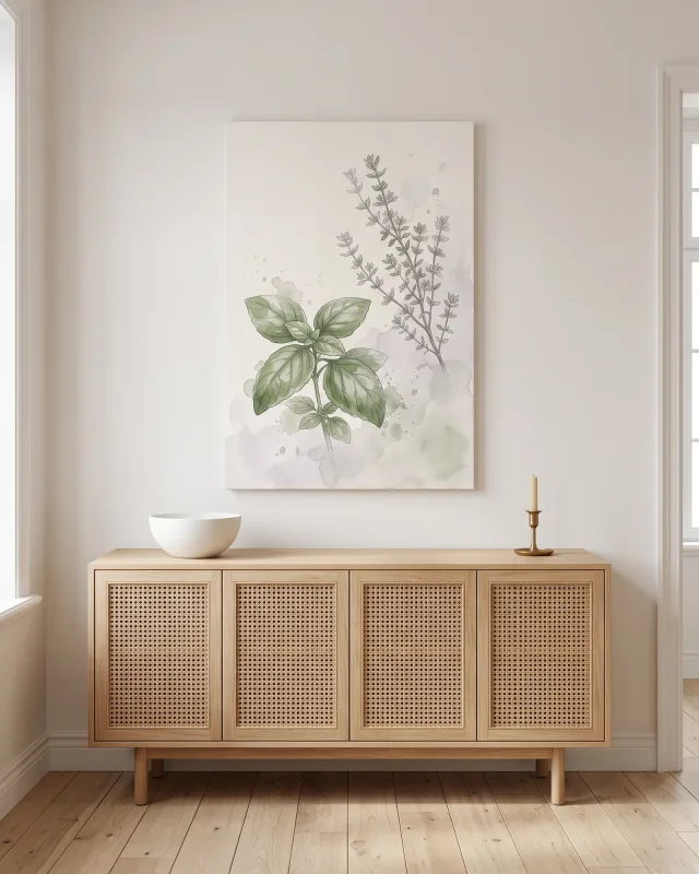 Canvas print – Botanical Illustration with Broad Leaves and Fine Branches