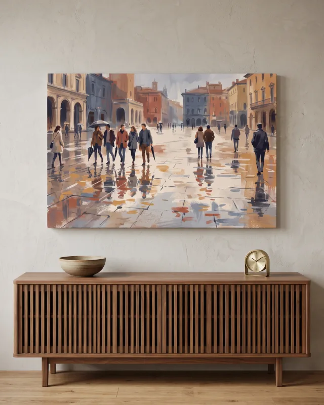 Canvas print – A Lively Square After the Rain