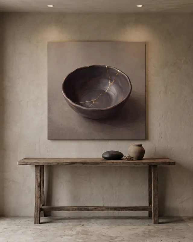 Canvas print – Dark Bowl with Golden Repair Lines