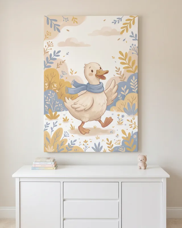 Canvas print – Cheerful Duck among Rounded Plants