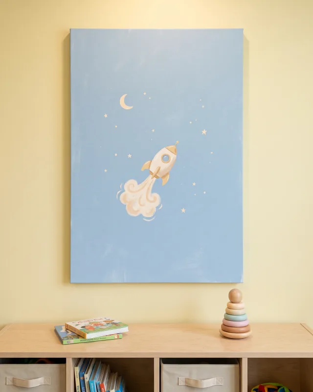 Canvas print – Small Rocket among Moon and Stars