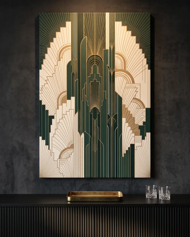 Canvas print – Art Deco Skyline in Green and Gold