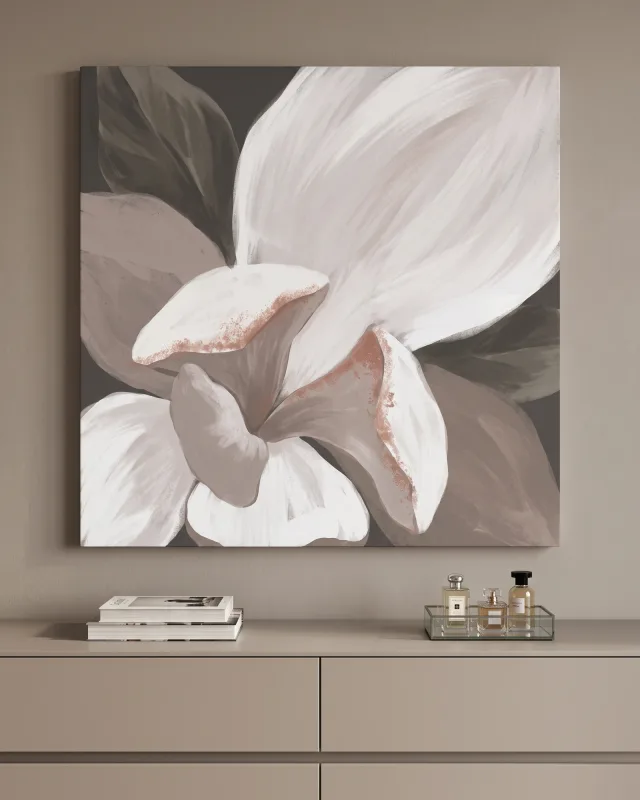 Canvas print – White Bloom in Cream and Taupe