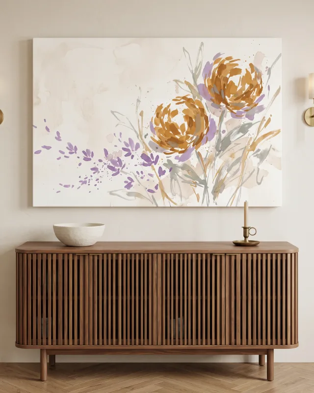Canvas print – Ochre Blooms with Violet Accents