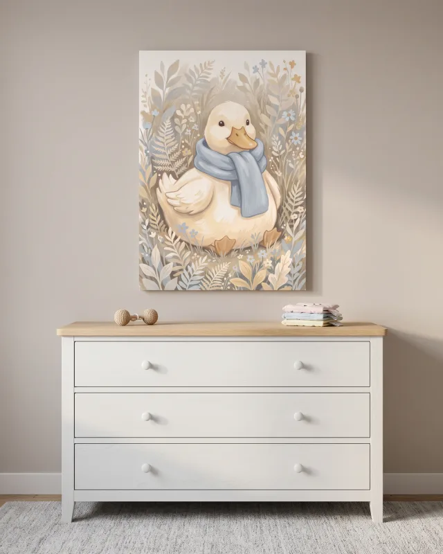 Canvas print – Fluffy Duck among Pale Plants