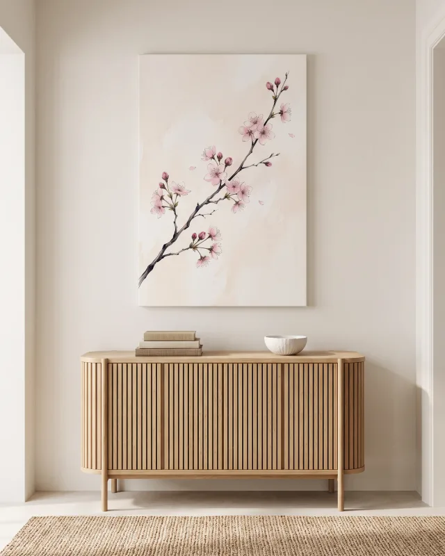 Canvas print – Cherry Branch with Pink Blossoms and Buds