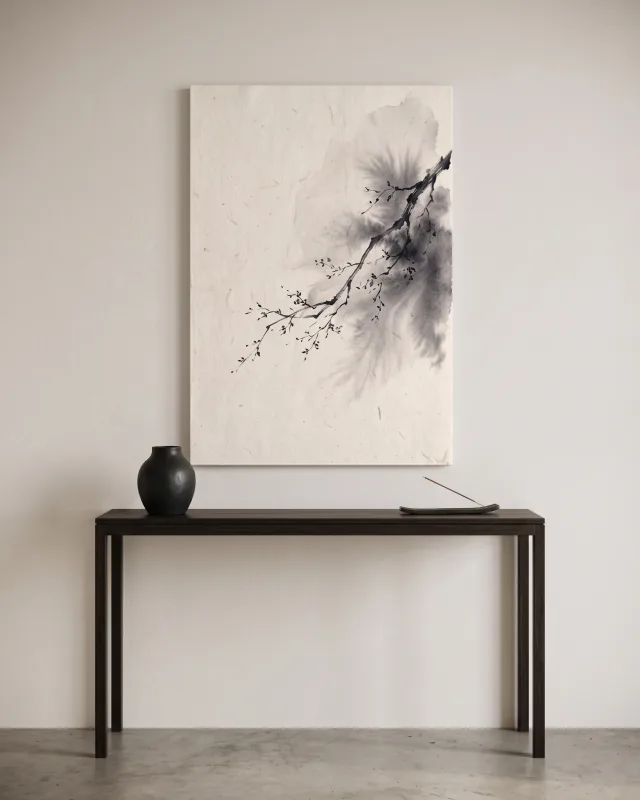 Canvas print – Budding Branch with Soft Ink Washes
