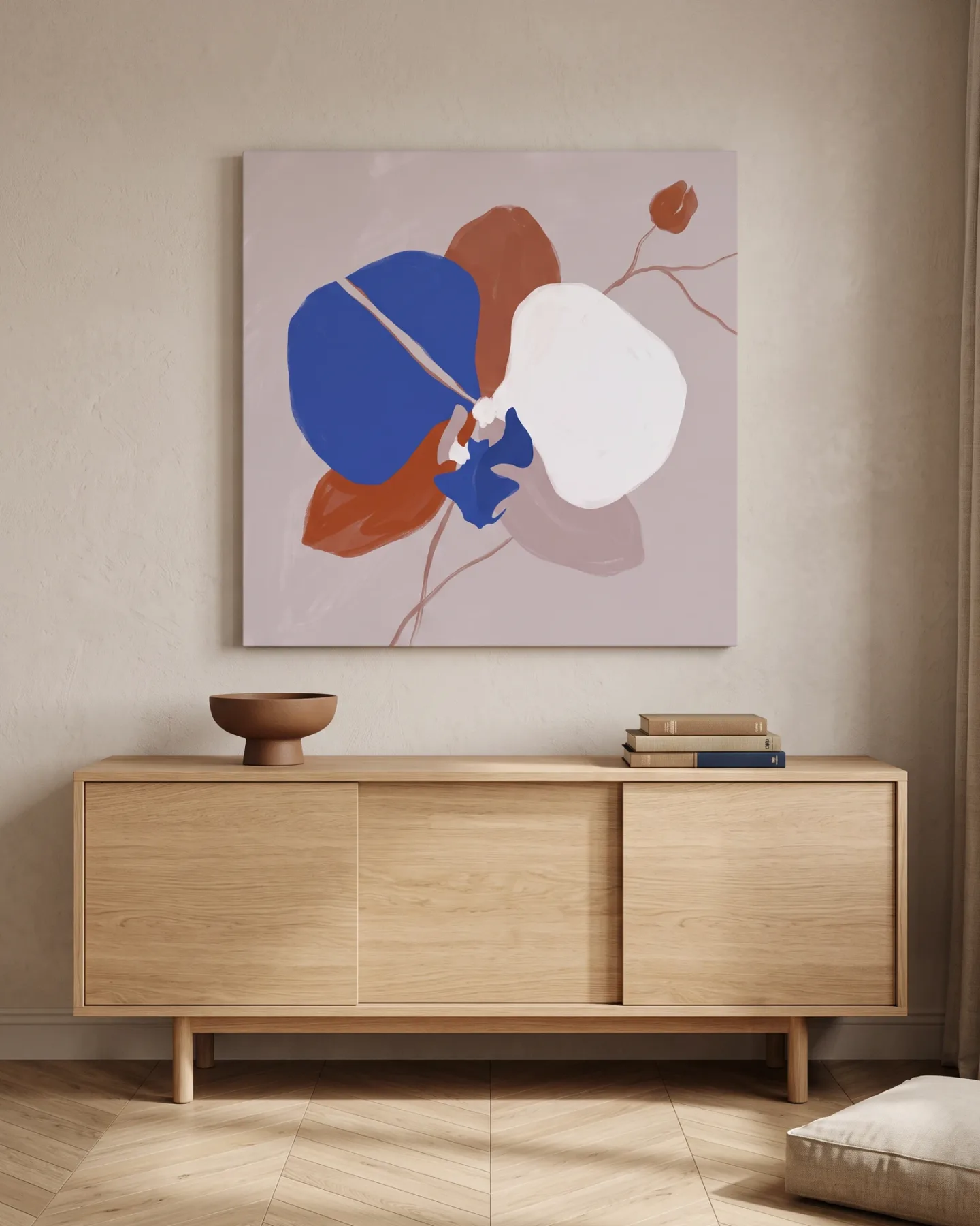 Canvas print – Abstract Flower in Blue, White and Terracotta