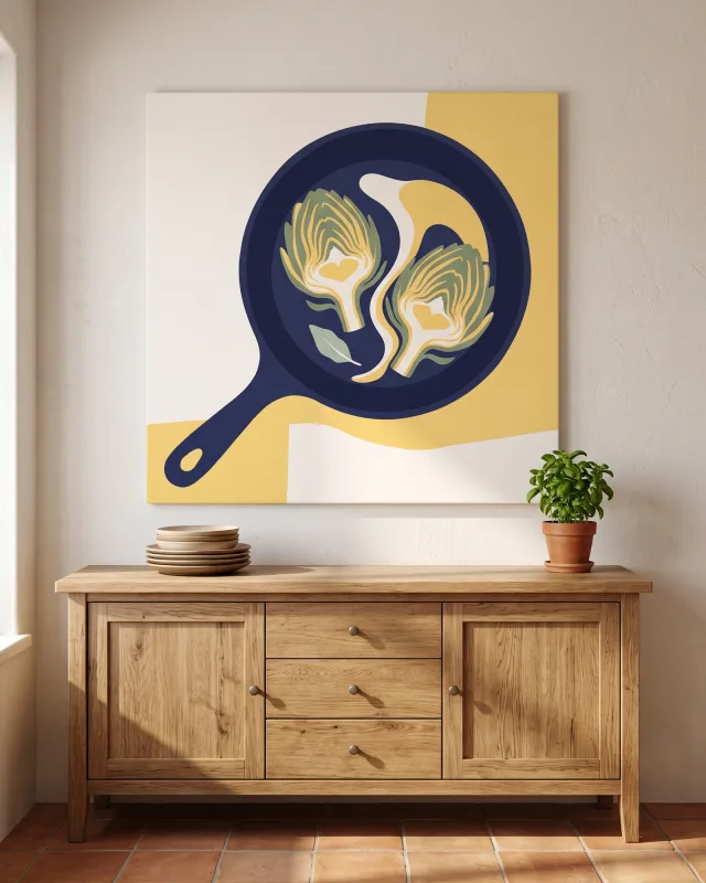 Canvas print – Artichokes in a Dark Blue Pan