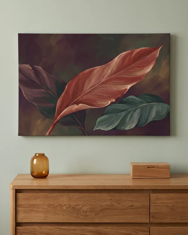 Canvas print – Botanical Leaves in Red and Green